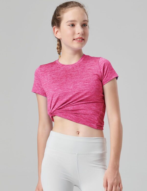 4 Pack: Youth Girls Athletic Shirts, Short Sleeve Dry Fit Apparel Tech Tshirts, Sports Activewear for Kids Teens
