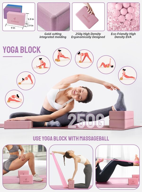 1/3 Yoga Mat Thick, Yoga Set for Beginners Include High Density Yoga Mat with Multi-loops Yoga Strap, Yoga Blocks, Booty Resistance Band Set, Door Anchor, Carring Bag & Strap
