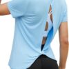 Mippo Open Back Workout Tops for Women Soft Short Sleeve Athletic Yoga Gym T Shirts