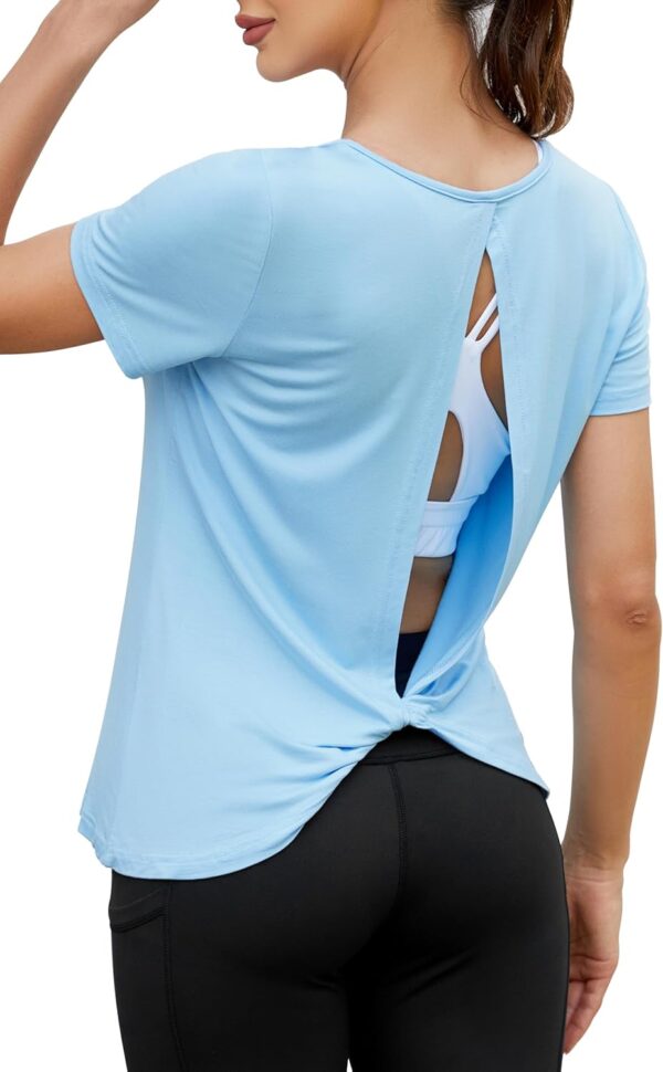 Mippo Open Back Workout Tops for Women Soft Short Sleeve Athletic Yoga Gym T Shirts