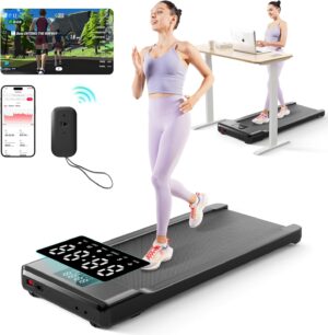 Walking Pad Treadmills for Home Office, Under Desk Walk Mat with APP and Remote Control, 3 in 1 Portable Exercise Equipment, Compact Jogging Running Machine for Small Space, 300 Lbs Capacity