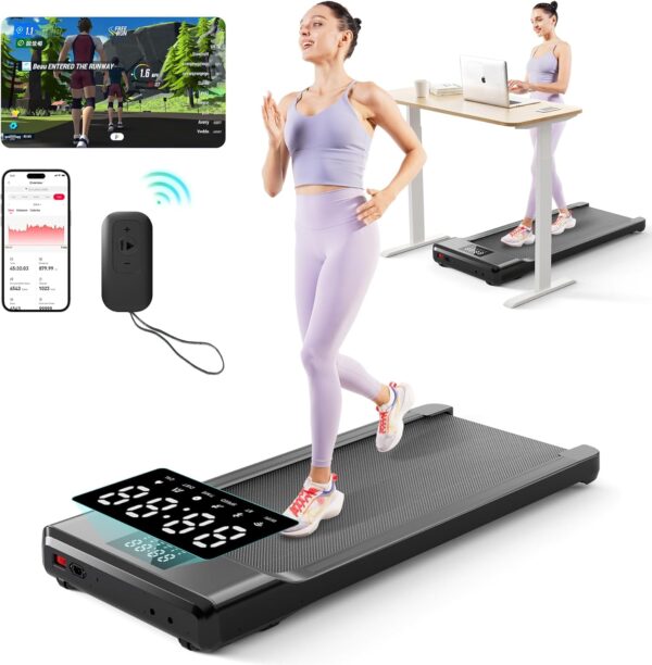 Walking Pad Treadmills for Home Office, Under Desk Walk Mat with APP and Remote Control, 3 in 1 Portable Exercise Equipment, Compact Jogging Running Machine for Small Space, 300 Lbs Capacity