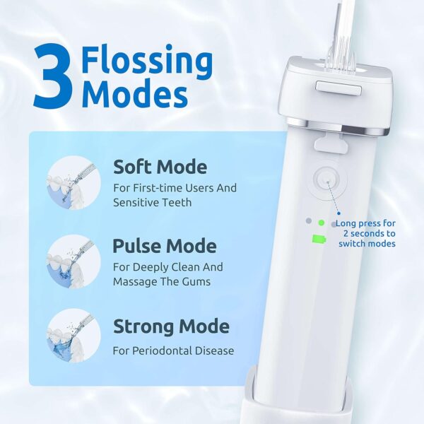 Water Flosser [Mini Cordless Portable] Oral Irrigator Water Teeth Cleaner Pick, Telescopic Water Tank, 3 Modes & IPX7 Waterproof, Home & Travel Water Flossers for Teeth, Braces Bridges Care