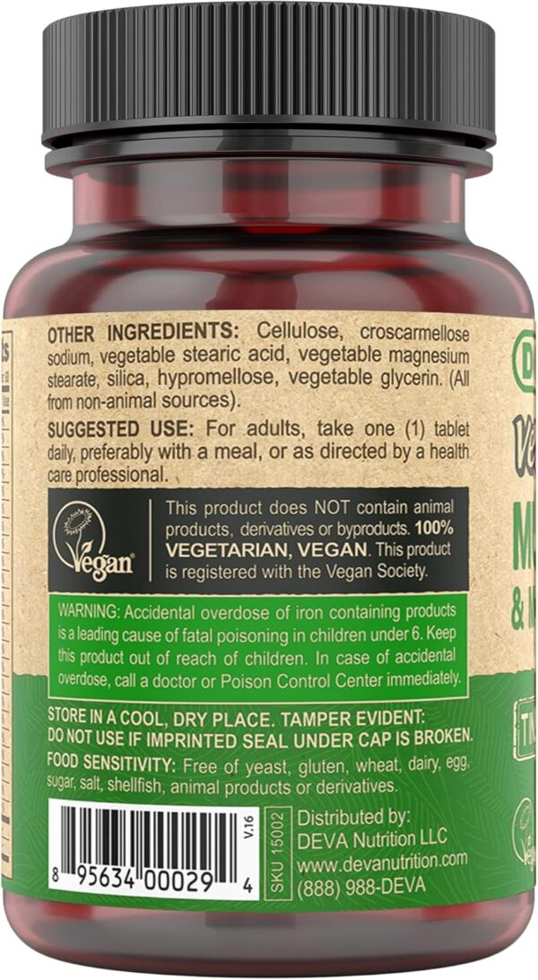 DEVA Tiny Tablets Vegan Vitamins Multivitamins for Women & Men, Multivitamin with Iron, Mineral Supplement, Vitamin C, Vitamin B Complex, Vitamin B12, Vitamin E, Zinc, Gluten Free, 90 Tablets
