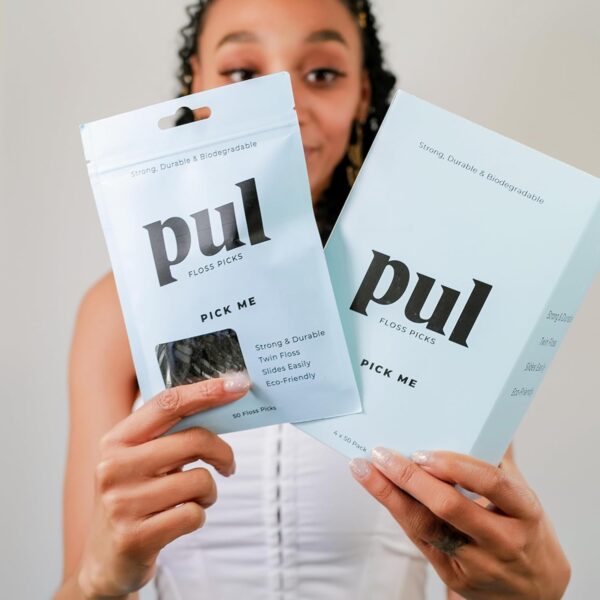 PUL Biodegradable Mint Dental Floss Picks Made from Plants - BPA Free Teeth Flossers for Minty Fresh Oral Care - Shred & Fluoride Free Dental Picks - 200 Count