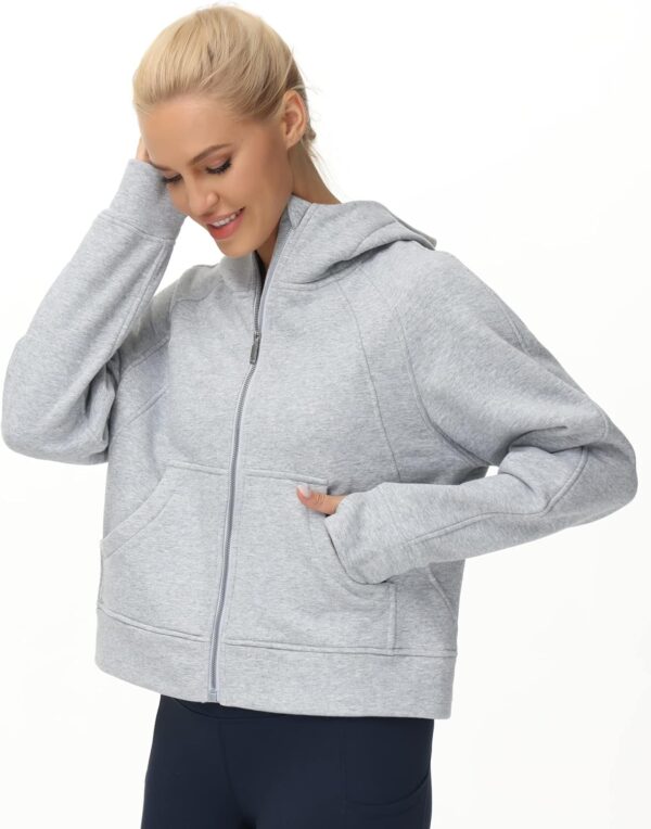 THE GYM PEOPLE Women's Full-Zip Up Hoodies Jacket Fleece Workout Crop Tops Sweatshirts with Pockets Thumb Hole