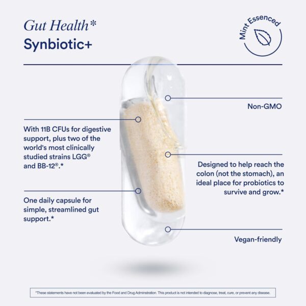 Ritual Synbiotic+ Prebiotic, Probiotic, Postbiotic, 3-in-1 Formula for Gut and Digestive Health, Regularity, Bloat, Immune Support, Vegan Delayed-Released Capsule, Probiotics for Women and Men, 30 Day