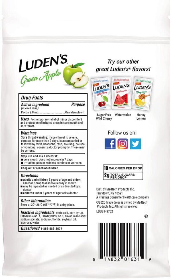 Ludens Soothing Throat Drops, Green Apple, 25 ct (Pack of 1)