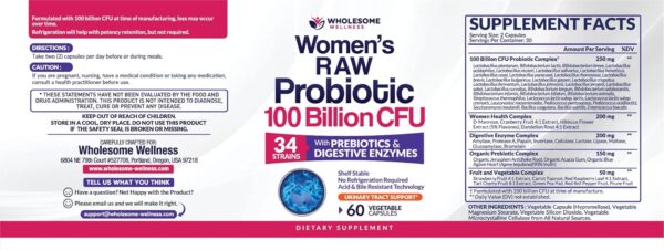 Dr. Formulated Raw Probiotics for Women 100 Billion CFUs Capsules with Prebiotics, Digestive Enzymes, Approved for Adults, Shelf Stable Supplement