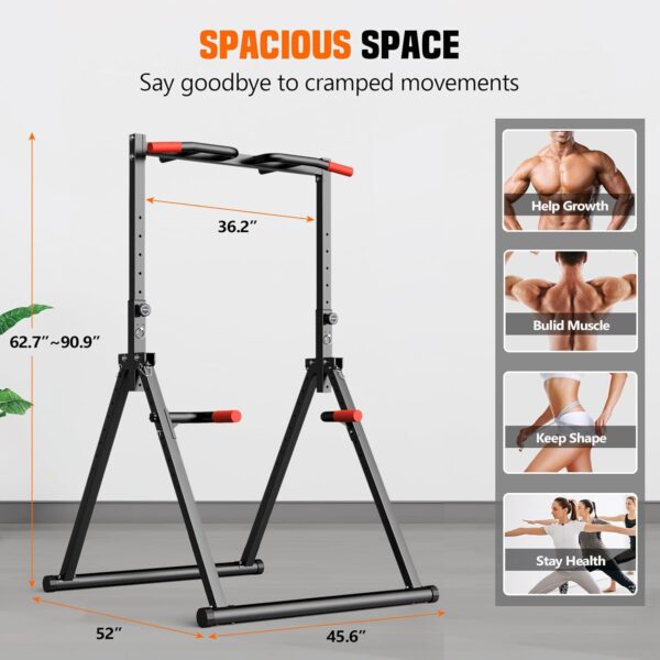 SERTT Foldable Power Tower Dip Station Pull Up Bar, Multifunction Home Gym Strength Training Equipment, Fitness Triangular Design Pullup Dip Station Rack, Support 440LBS