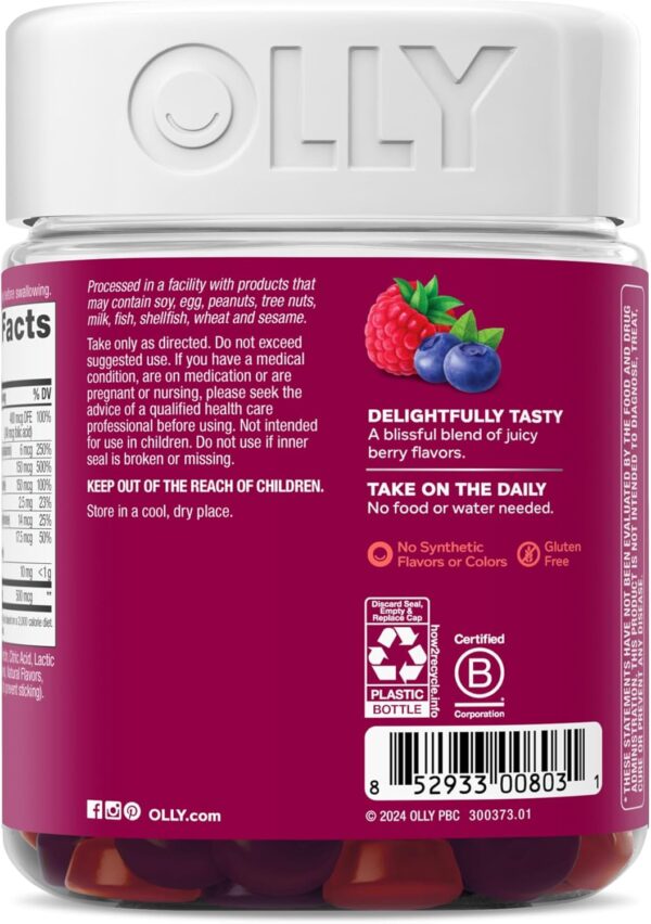 OLLY Women's Multivitamin Gummy, Vitamins A, D, C, E, Biotin, Folic Acid, Adult Chewable Vitamin, Berry Flavor, 65 Day Supply - 130 Count