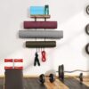 VINAEMO Yoga Mat Holder Accessories Wall Mount Organizer Storage Decor Foam Roller and Towel Storage Rack with 4 Hooks and Wooden Shelves Yoga Mats Rack Resistance Bands for Home Gym School Office