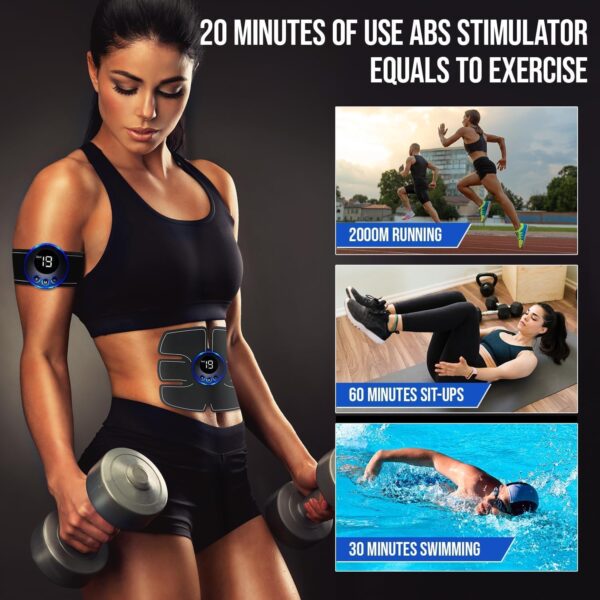 Abs Muscle -Portable Toner - Trainer Workout Equipment for Men Woman Abdomen Home Office Exercise, 10pcs Free Gel Pads