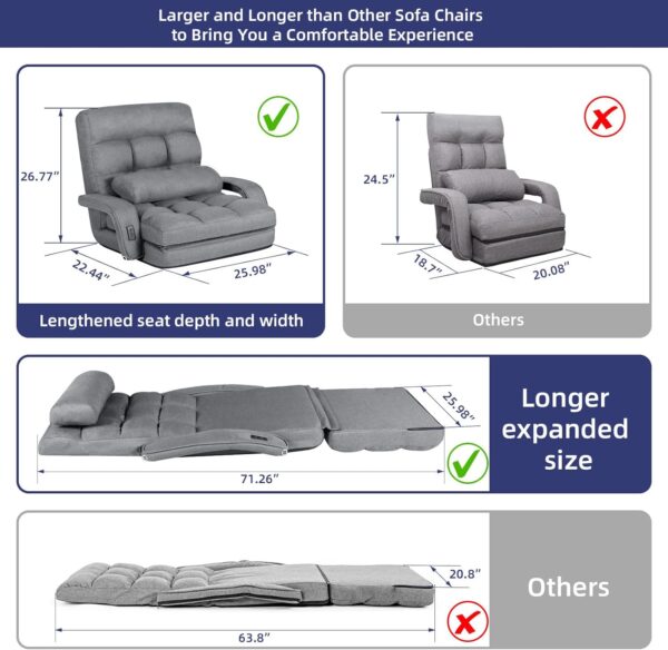 STHOUYN Comfy Floor Chair Bedroom 2 USB Charging Ports, 5-Position Couch Gaming Lounge Chairs Adults, Indoor Folding Lazy Sofa Meditation Arm Dorm Chair Living Room (Grey)