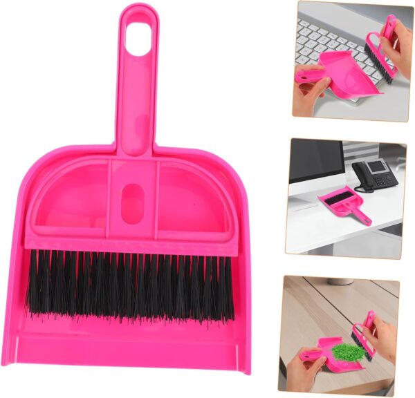 minkissy Handheld Mini Broom and Dustpan Set Tiny Cleaning Table Broom Sweep Brush for Desktop Bed Car Desk Keyboard Countertop Nest Rosy