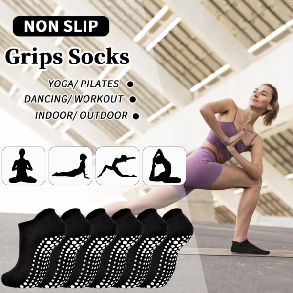 SkiBeaut Yoga Grips Non Slip Socks Pilates Anti Skid Sticky Grippers Ballet Barre Socks for Women 3 Pairs
