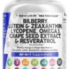 Clean Nutraceuticals Eye Health Vitamins with Bilberry Lutein & Zeaxanthin 40mg Lycopene 40mg Resveratrol Grape Seed Extract Omega 3 Astaxanthin - Eye Vitamin - 60 Capsules