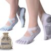 Ozaiic Yoga Socks for Women with Grips, Non-Slip Five Toe Socks for Pilates, Barre, Ballet, Fitness