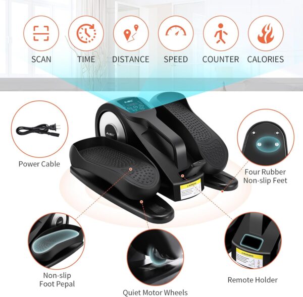 Under Desk Elliptical Machine, Ellipse Leg Exerciser for Seniors Adults, Adjustable Speeds Elliptical Trainer with Remote Control, Quiet & Portable Mini Seated Pedal Exerciser for Home Office Use