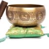 Tibetan Singing Bowl Set - Easy To Play Authentic Handcrafted For Meditation Sound Bowl Chakra Yoga Healing 4 Inches By Himalayan Bazaar (Gold & Green)