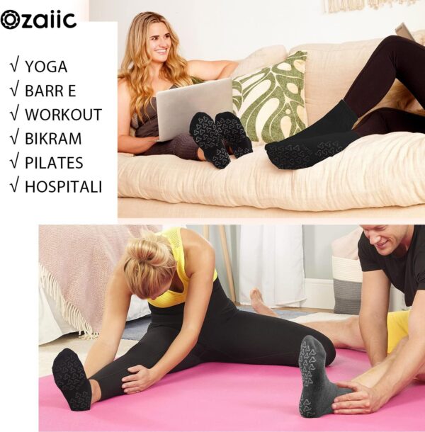 Ozaiic Non Slip Socks Grip for Yoga Home Workout Pure Barre, Pilates, Hospital, Ideal Cushion Socks for Men and Women