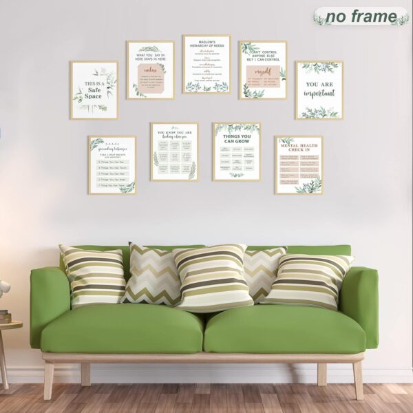 9 Pieces Mental Health Posters Anxiety Therapy Motivational Poster Psychologist Counselor Inspirational Posters Positive Quotes Wall Decor Classroom for Home Office, 8 x 10 Inch(Leaf Style)