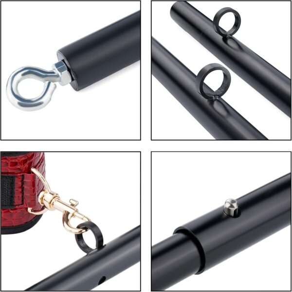 Spreader Bar Heavy Duty Stainless Steel Expandable Black Bar Home Gym with 4pcs Furry Purple Adjustable Strap,Sports Aid Training Fitness Gear Pilates Aid Kit,Yoga Set (Black+Red Crocodile PU Kit)