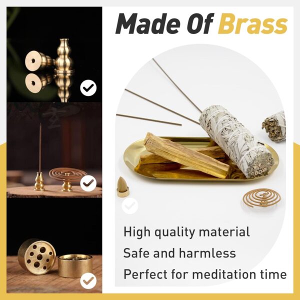 Incense Holder 5.5 inches, 5 in 1 Incense Burner, Palo Santo Holder, Sage Holder, Long Incense Holder for Sticks/Coil Incense/Incense Cones, Brass Insence Sticks Holder, Yoga Meditation Accessories