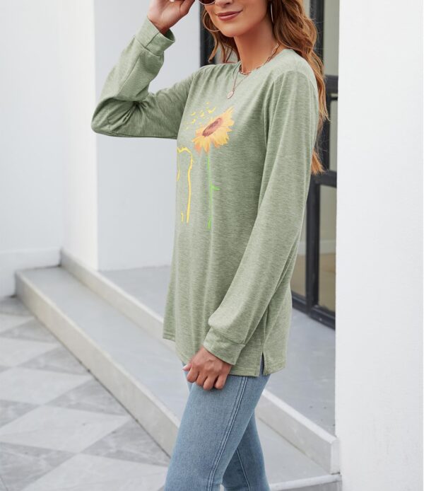 Womens Fall Crewneck Sunflower Graphic Print Tops Long Sleeve Cute Casual Tees