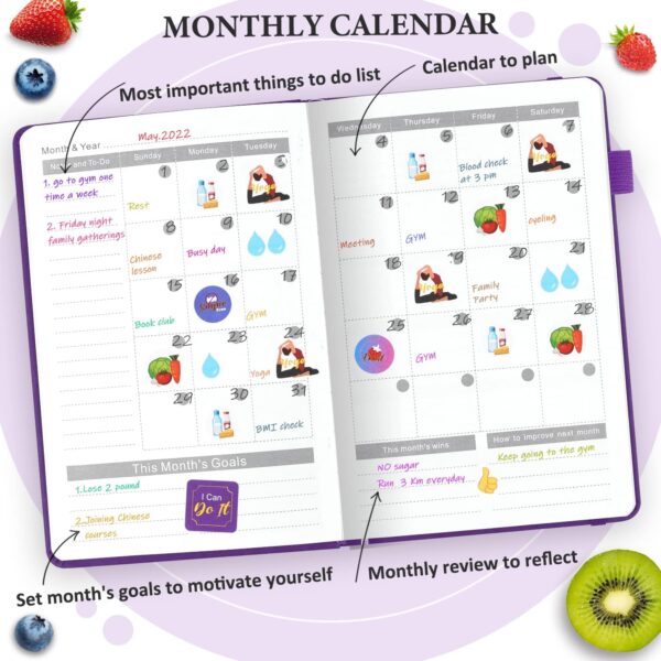 Food Journal for Weight Loss, Meal Planner & Daily Food Wellness Diary to Count Calories Nutrient Intake,Weight Loss Journal to Track Health, Achieve Diet Fitness Goals (A5 size)-Purple