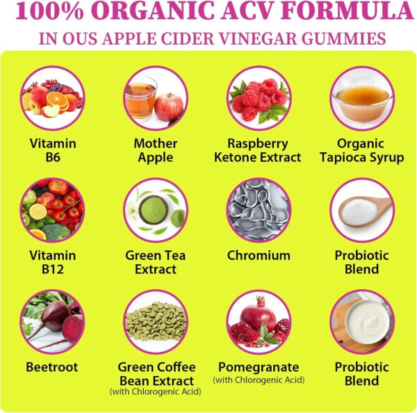 Apple Cider Vinegar Gummies, Keto ACV Gummies 2000MG, Detox Cleanse Gummies for Women and Men, Max Strength Keto Gummies with Green Tea, B12 for Metabolism Support & Digestive Health - 2 Months Supply