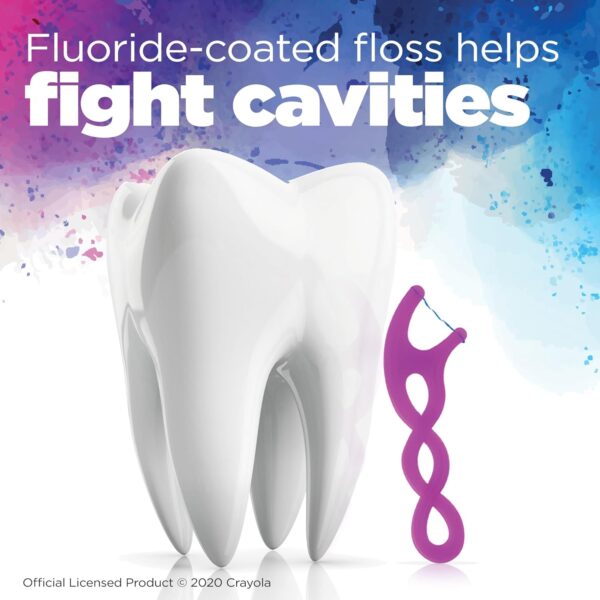 GUM Crayola Twistables Kids Flossers with Fluoride - Designed for Little Hands - Three Fun Fruit Flavors - Easy to Use Kids Floss Picks for Children Ages 3+, 90 ct