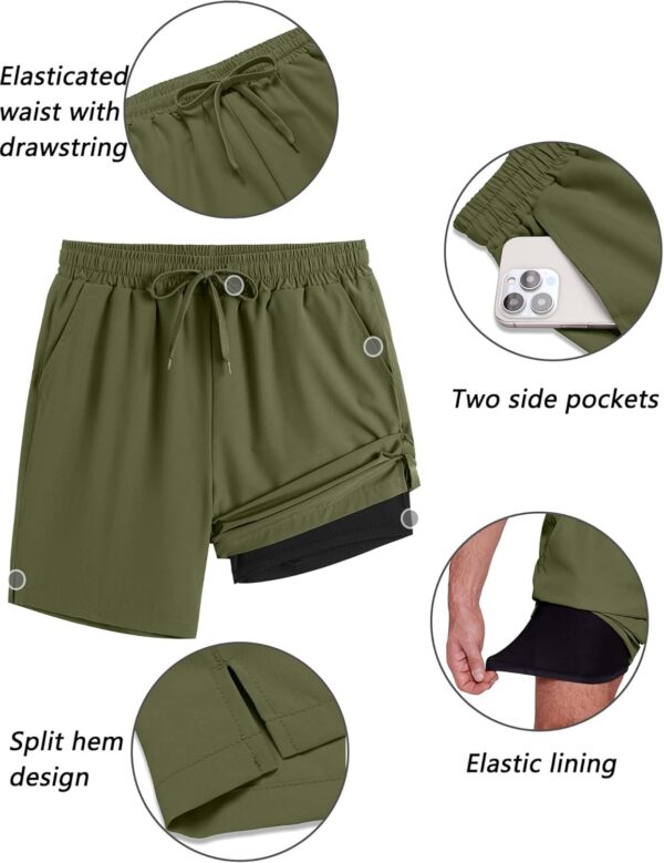 COOFANDY Men's 2 in 1 Running Shorts 2 Pack Athletic Shorts Quick Dry Gym Training Workout Shorts with Pockets