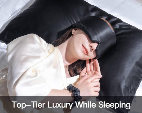 Fleur&Yang Silk Sleep Mask, Adjustable Blackout Sleeping Mask for Men Women, Soft Breathable 100% Mulberry Silk Fabric, Cooling Eye Cover Blindfold for DeepSleep or Meditation(Peaceful Black)