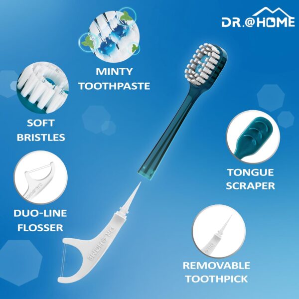 Dental Duo Disposable Travel Oral Care Set, Prepasted Toothbrush with Floss,Pick & Tongue Scraper | Individually Wrapped, Disposable Toothbrush(24count-1Pack)