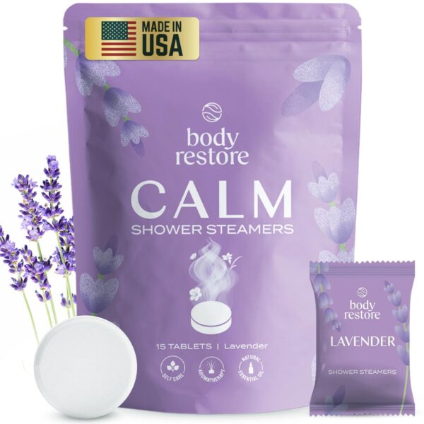 712GQHu5BeL._SL1500_.jpg Body Restore Shower Steamers Aromatherapy 15 Pack - Easter Basket Stuffers, Relaxation Birthday Gifts for Mom, Dad, Best Friend, Travel Essentials, Stress Relief, Self Care, Bath Bombs - Lavender