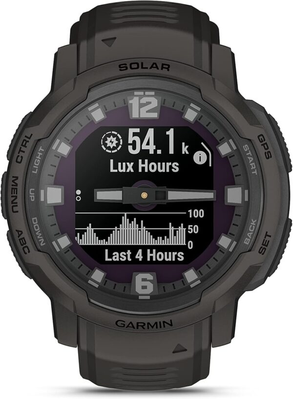 Wearable4U - Garmin Instinct Crossover Solar, Rugged Hybrid Smartwatch, Analog Hands and Digital Display 1.27 in, Graphite with E-Bank Bundle