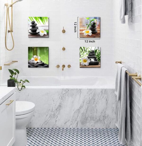 Yxbhhym-Zen Pictures Meditation Canvas Wall Art Spa Stone Green Room Decor White Frangipani Flower Poster Painting Zen Artwork for Bathroom Wall Décor Living Room Kitchen Decorations Framed Art