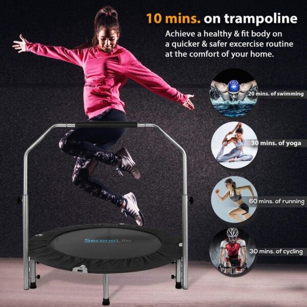 SereneLife 36"/40" Foldable Mini Trampoline - Compact Fitness Trampoline for Kids Adults, Exercise Rebounder with Foam Handle, Indoor/Garden Workout Equipment, Max Load 150/220 lbs