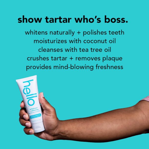 Hello Antiplaque Toothpaste, Fluoride Free for Teeth Whitening with Natural Peppermint Flavor and Tea Tree Oil, Peroxide Free, Gluten Free, SLS Free, 3 Pack, 4.7 OZ Tubes