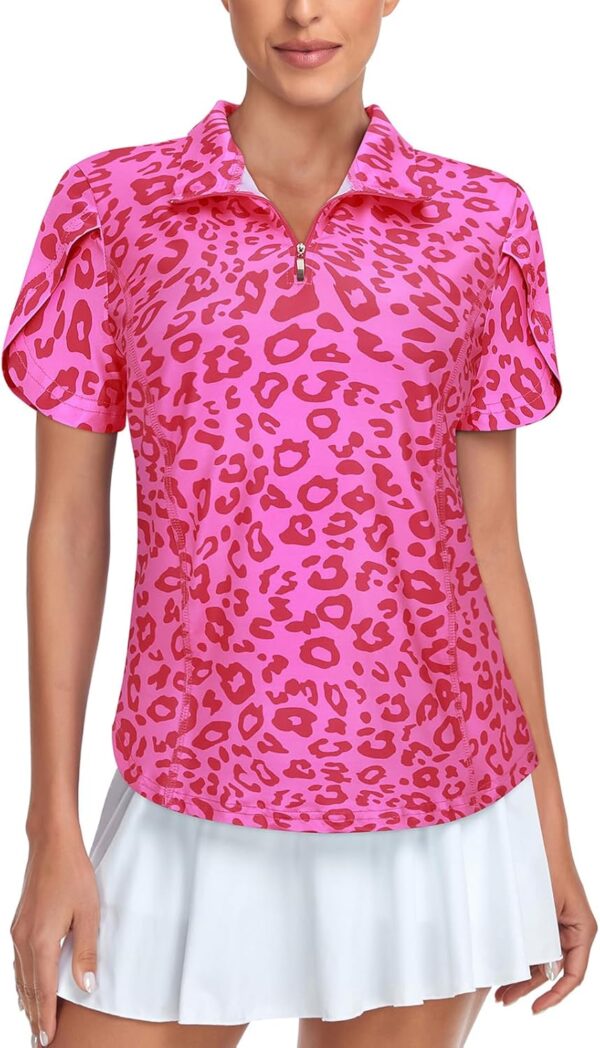 Tanst Sky Womens Golf Shirts Zip Up Overlap Short Sleeve Workout Tops Quick Dry Tennis Shirt