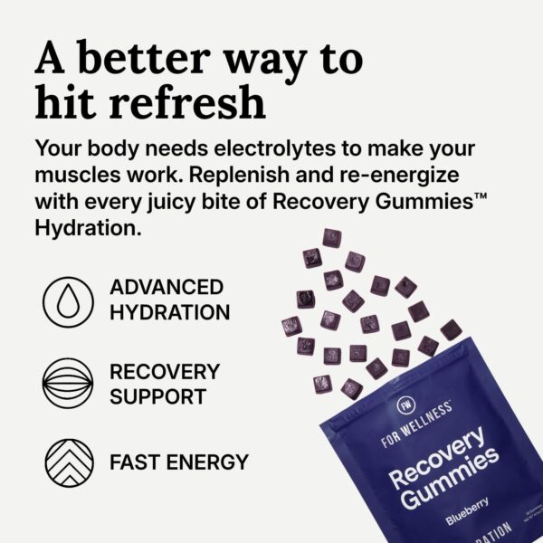 Electrolyte Recovery Gummies™ Blueberry Flavor Hydration Gummies with VitaBlue® Blueberries & Electrolytes - Exercise Recovery, Energy Boost, Replenishment & Antioxidants Non-GMO, Vegan, Gluten-Free