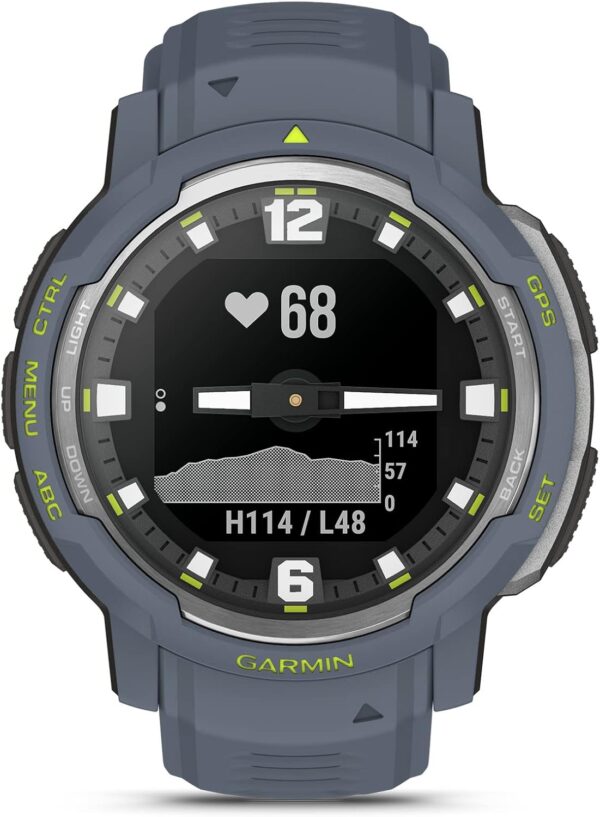 Garmin Instinct Crossover, Rugged Hybrid Smartwatch, Analog Hands and Digital Display, Blue Granite