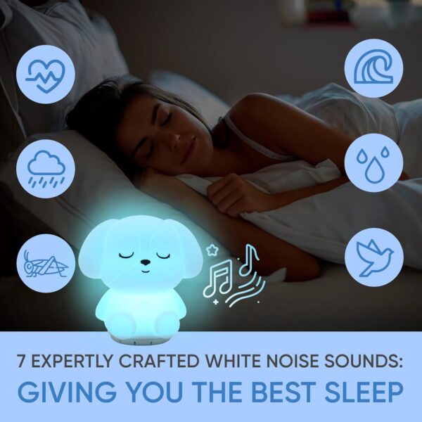 Mindfulness 'Breathing Puppy' | 4-7-8 Guided Visual Meditation Breathing Light | 3 in 1 Device with Night Light & Noise Machine for ADHD Anxiety Stress Relief Sleep - Gift for Kids Adult Women Men