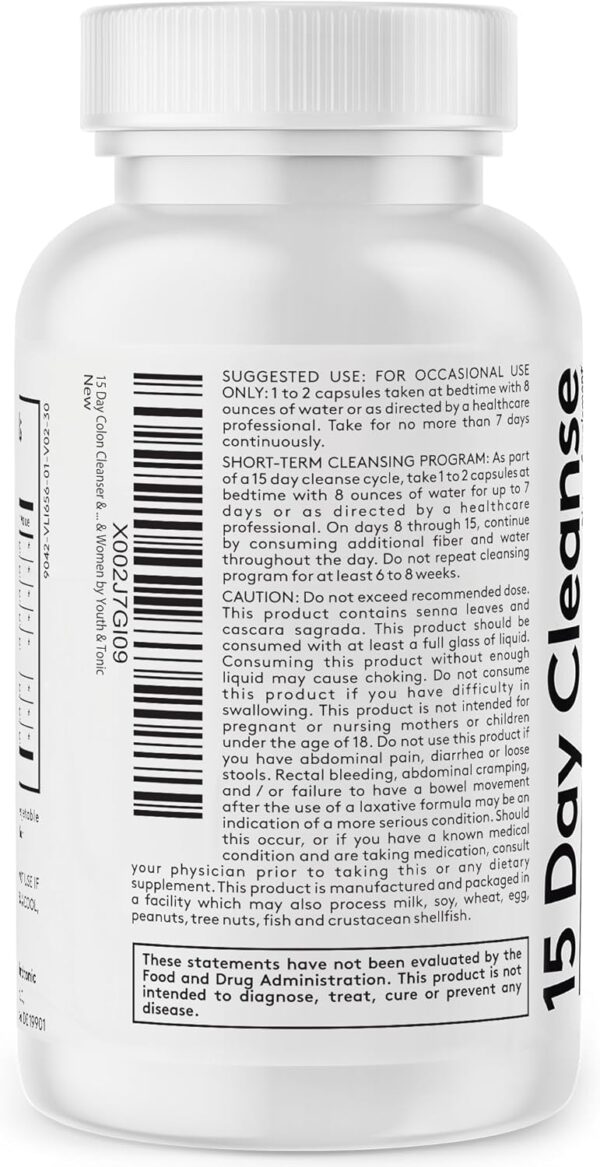 Youth & Tonic Diuretic Full Body Cleanse Detox Pills for Bloating, Puffiness and Swelling, System Flush for Colon, Kidney and Liver Detoxing, 30 Day Supply with Green Tea, Senna, Dandelion, Cranberry