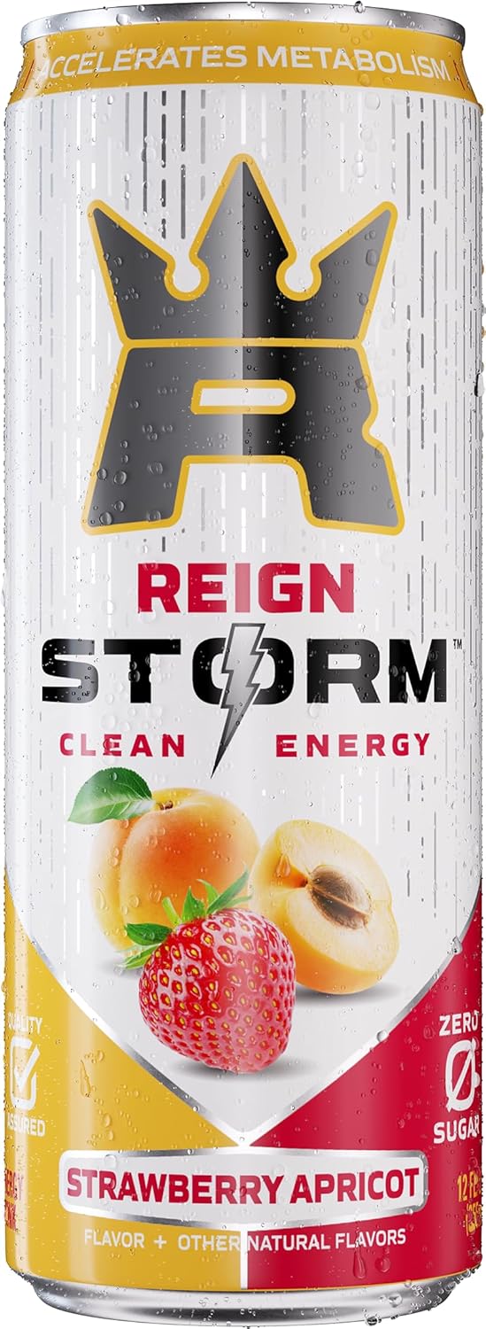 REIGN Storm, Strawberry Apricot, Fitness & Wellness Energy Drink, 12 Fl Oz (Pack of 12)