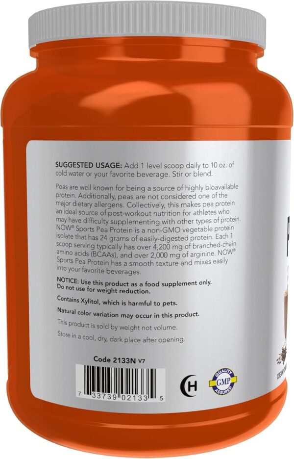 NOW Foods Sports Nutrition, Pea Protein 24 g, Easily Digested, Creamy Chocolate Powder, 2-Pound