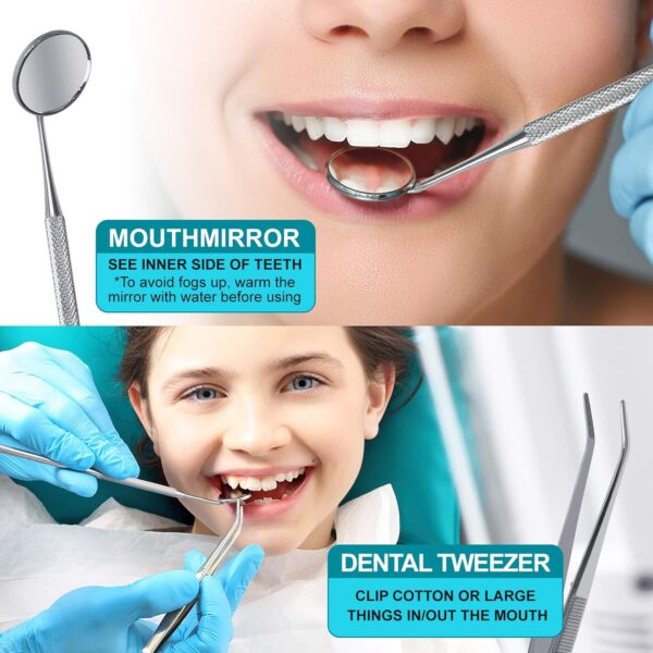 Dental Tools, 6 Pack Teeth Cleaning Tools Stainless Steel Dental Scraper, Pick Hygiene Set with Mouth Mirror, Tweezer for Dentist, Personal Using, Pets - Teeth Cleaning Kit - Dental Cleaning Kit