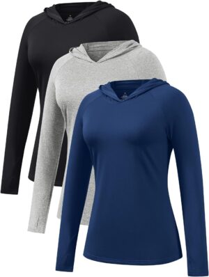 Femdouce 3 Pack Upf 50+ Sun Protection Hoodie For Women Athletic Long Sleeve Hoodie Shirt Lightweight With Thumb Hole
