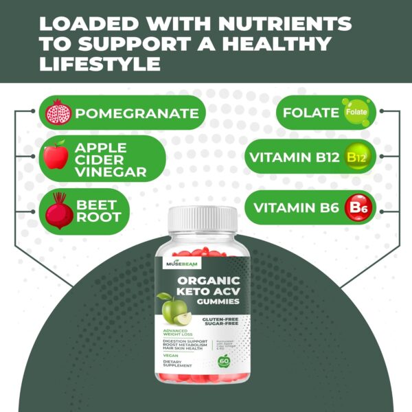 Organic Keto ACV Gummies Advanced Weight Loss - Gluten & Sugar Free Belly Fat Burner Apple Cider Vinegar Diet Supplement for Women Men (1000MG)